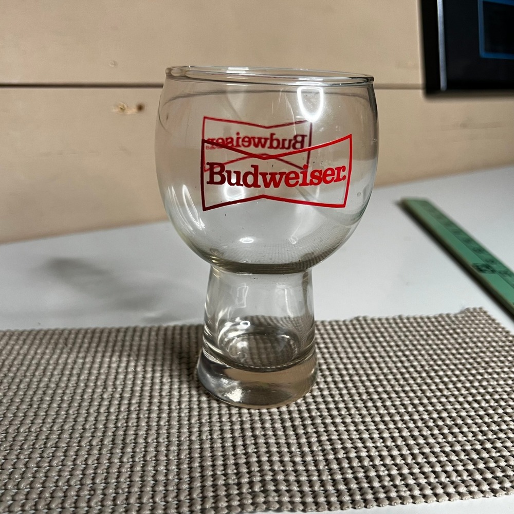 Budweiser Vintage Beer Glass Red Bowtie Logo Weighted Pedestal Base Barware